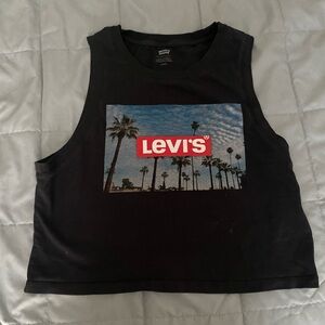 Levi's Black Crop Top with Palm Tree Graphic